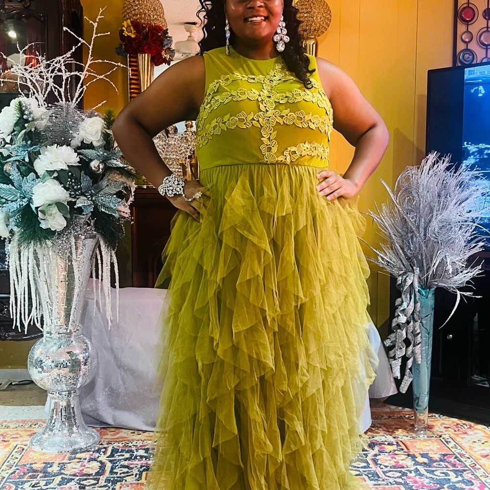 Elegant  chartreuse Ruffled Gown
